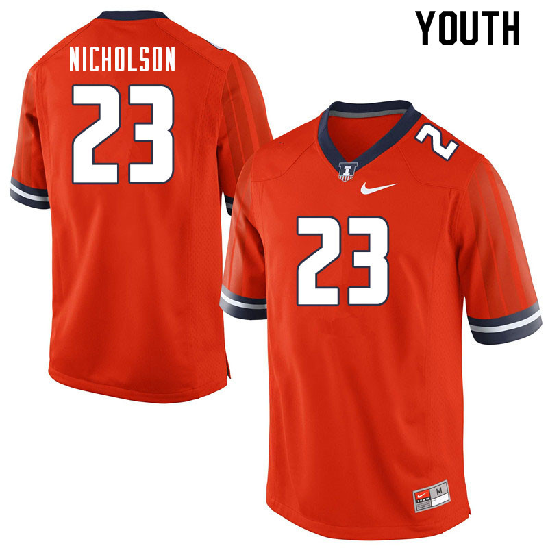 Youth #23 Tahveon Nicholson Illinois Fighting Illini College Football Jerseys Sale-Orange